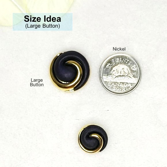 Set of 14 Round SPIRAL Navy Blue Resin Faux Gold Metal Round Buttons Blue Shank - Picture 7 of 12